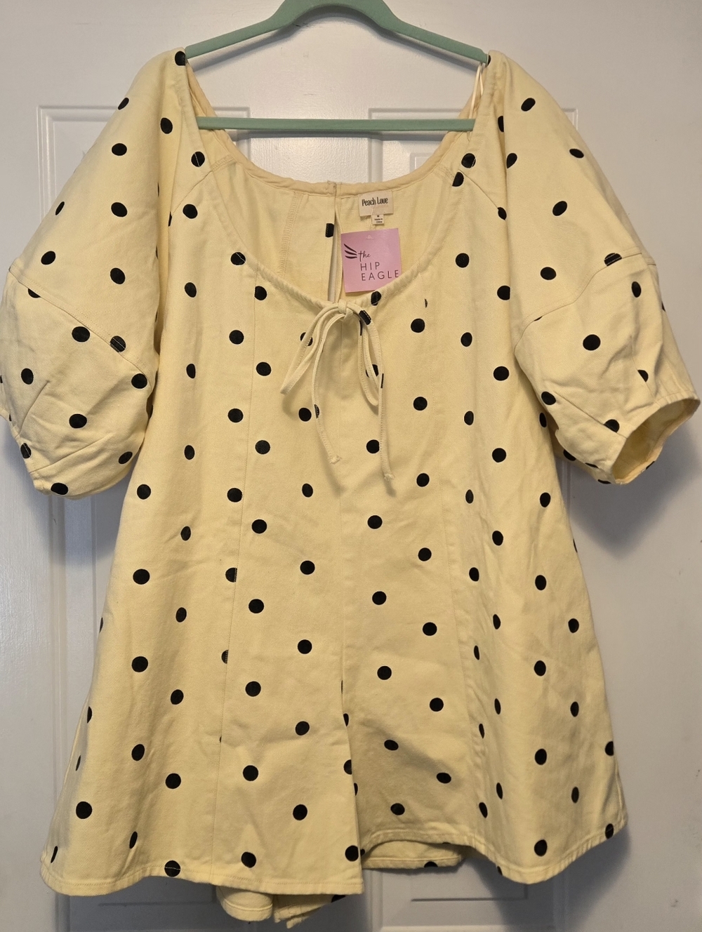Peach Love California *Oversized* Puff Sleeve Polka Dot Romper Size M NWT